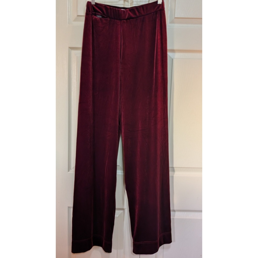 Foxers Velvet Wide Leg Palazzo Pants Y2K Retro High Waisted Cranberry Red Small